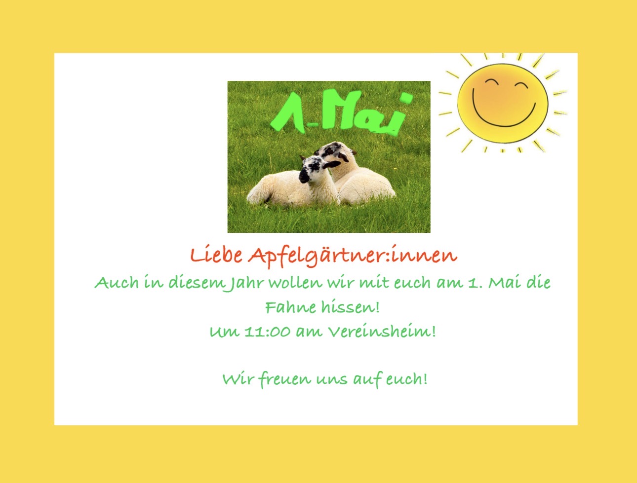 Apfelgarten Gemeinschaftsarbeit und Fahne hissen